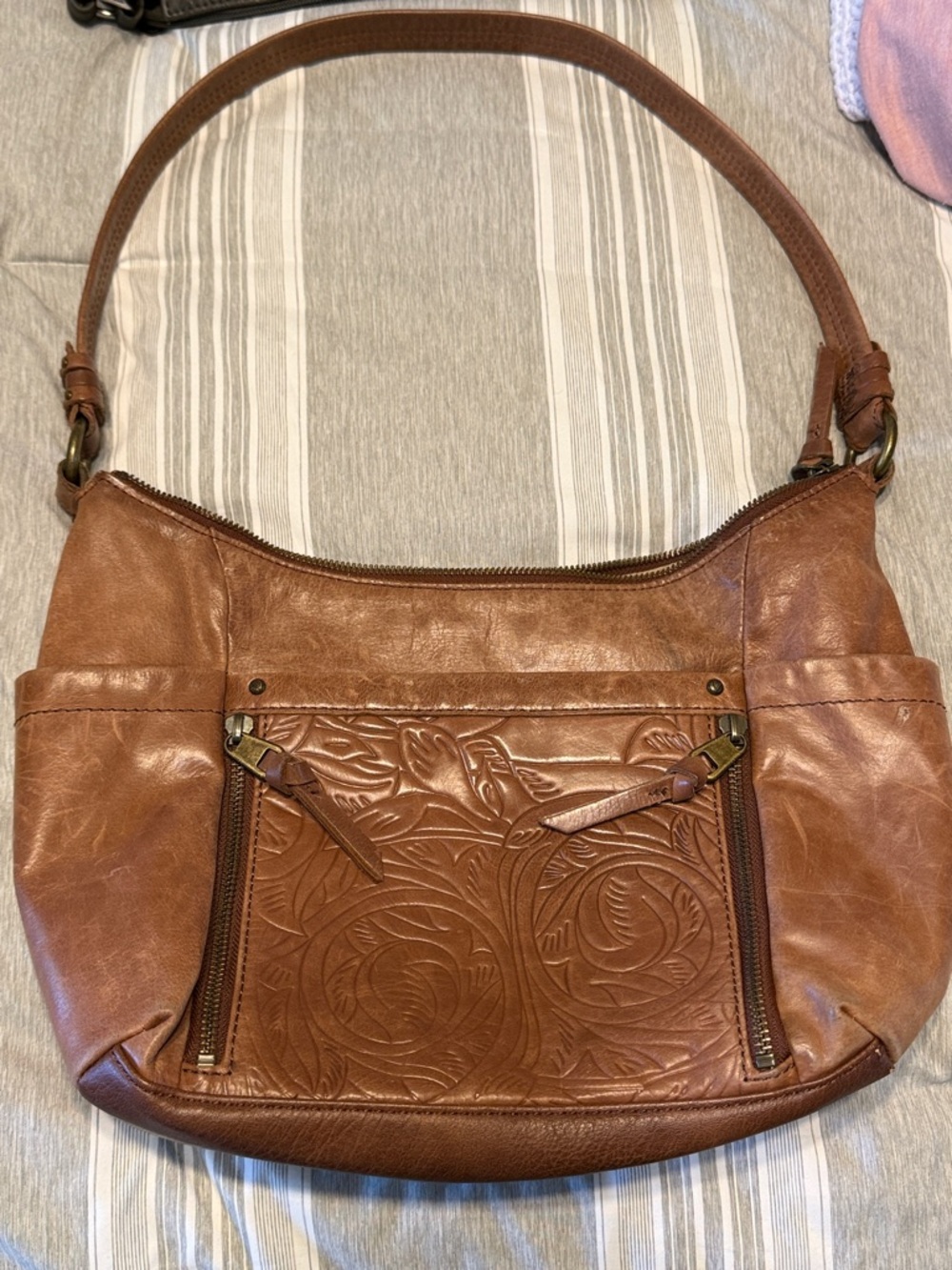 The Sak leaf embossed Keira leather hobo